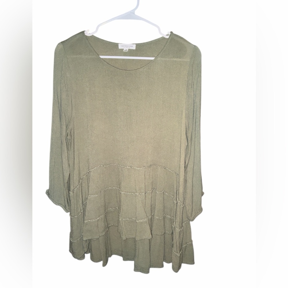 Umgee Sage Green 3/4 Sleeve High Low Tunic Top, Size 1X